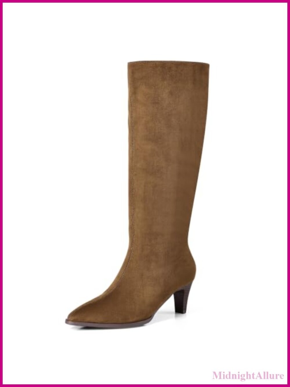 Kitten Low Heel Knee High Tall Boots Pointed Toe Slip on Faux Suede